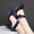 thumbnail image 2 of Fesfesfes Women Heels Fashion Women Pointed Toe Rhinestone Buckle High Heels Pointed Toe Hollow Cloth Thick Heel Shoes 6.5(38), 2 of 9