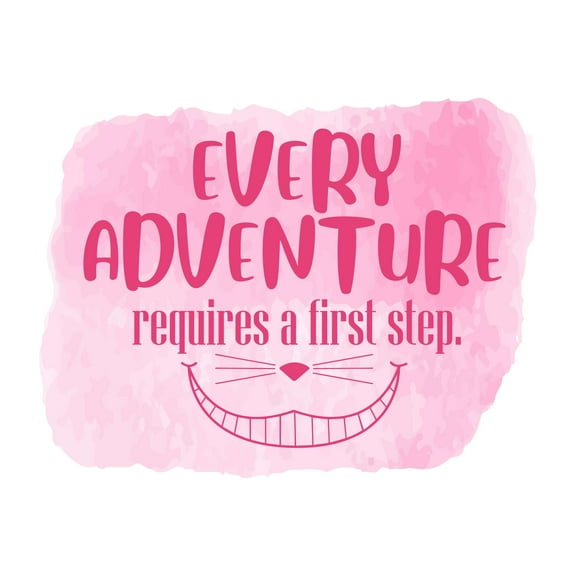 Every Adventure Requires First Step Cheshire Cat Wall Quote Watercolor Design Wall Art Sticker Designs Vinyl Stickers For Home House Walls Rooms Windows Bedroom Decoration Size (20x20 inch)