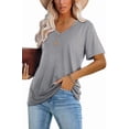 thumbnail image 2 of Camiseta Lunivop para mujer, cuello en V, manga corta, holgada, gris, 2 of 3