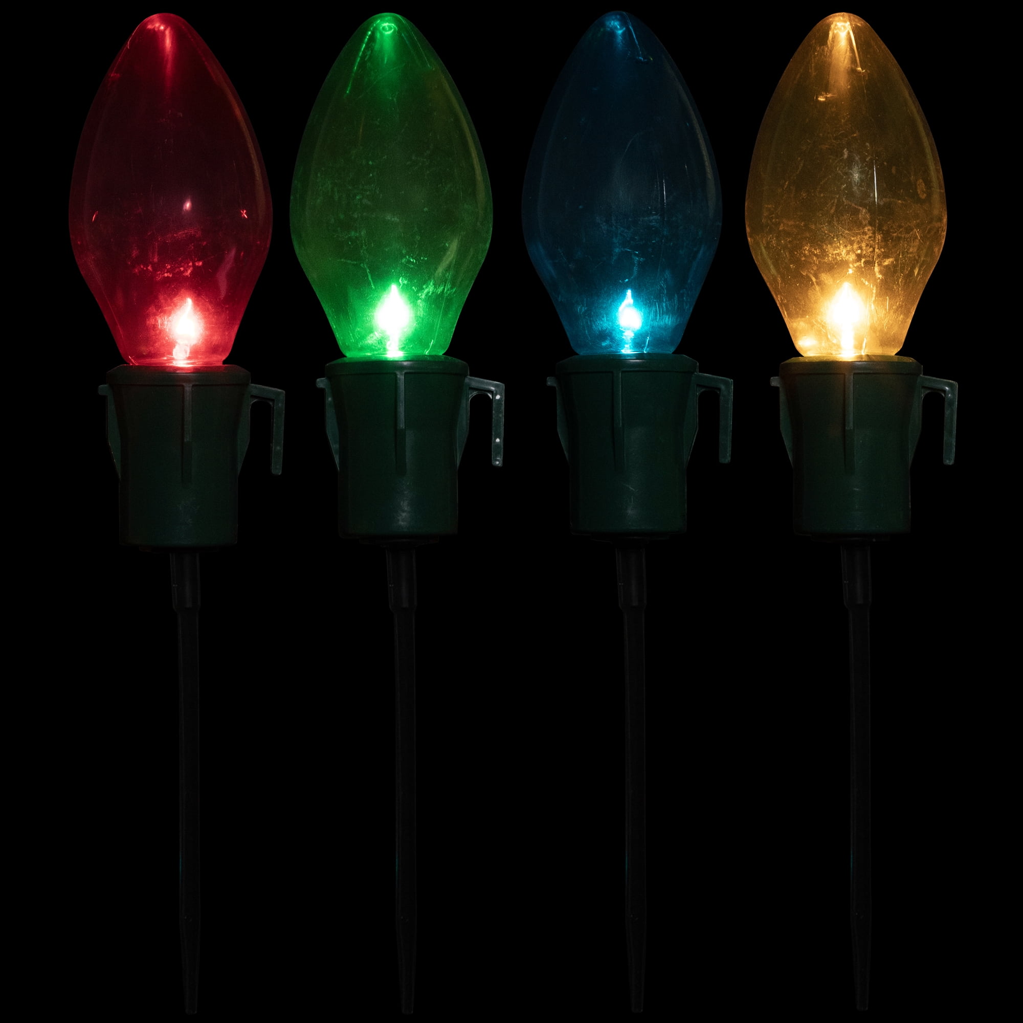 Set of 4 Lighted Multi-Color Jumbo C7 Bulb Christmas Pathway Marker Lawn Stakes