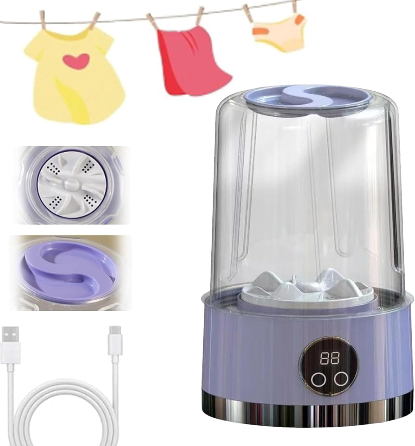 Underwear Washer, 2025 Upgraded Mini Washing Machine, Wireless Portable Laundry Cup, Portable Washing Cup, Underwear Washer, Smart Laundry Cups For Bra Socks & Baby Clothes