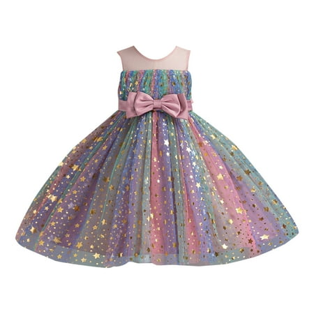 

ZIZOCWA Size 7 Girls Dresses Toddler Kids Girls Prints Sleeveless Party Hoilday Photography Costome Court Style Tulle Mesh Dress Princess Clothes Girl Pink150