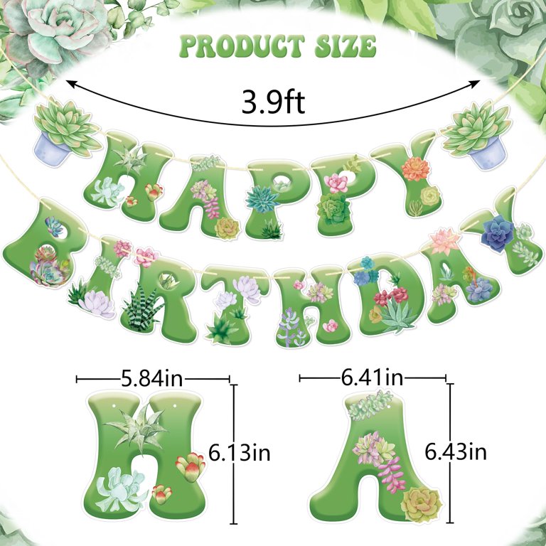 Succulent Birthday Banner, Pre-strung Succulent Plants Birthday Banner, Spring Birthday Party Decor, Green Plant Birthday Decor, Succulent Birhday