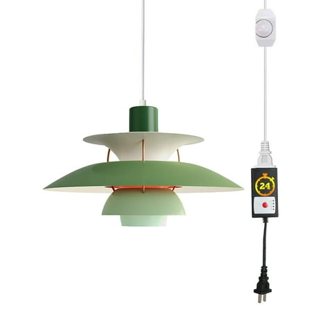 

FSLiving Timing Plug in Pendant Light Modern Hanging Ceiling Lights Denmark Design Hanging Light Fixture with 15ft Cord Dimmable and Timing - Green