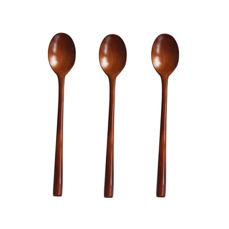 

FRCOLOR 3pcs Long Handle Wooden Spoons Natural Texture Thin Handle Soup Spoons