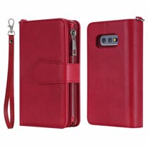 Galaxy S10e Wallet Case, Dteck Pure Color PU Leather Case, Zipper Wallet Case, Detachable Magnetic Back Phone Cover & Card Slots & Hand Strap For Samsung Galaxy S10e 5.8 inch, Red