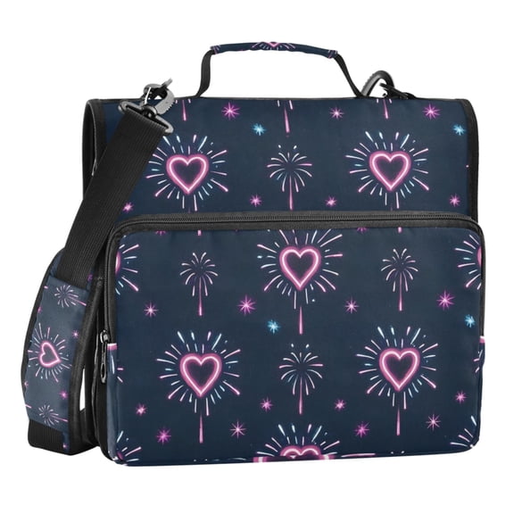 ALAZA Zipper Binder Fireworks Hearts 3 Ring Trapper Keeper File Folder Organizer Bag