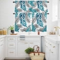 thumbnail image 2 of Blue Willow Leaf Kitchen Curtains and Valances Set, Abstract Art Leaves Botanical Lines Farmhouse Rod Pocket Window Valance Window Curtain Panels for Living Room Bedroom Laundry, 27.5x24in, 3 Pieces, 2 of 9