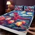 thumbnail image 4 of Manfei Wild T-Rex Queen Sheets,Retro Cloud Stars Animals Egg Queen Sheet Sets,Blue Red,4-Piece,1 Flat Sheet,1 Fitted Sheet and 2 Pillowcases, 4 of 6