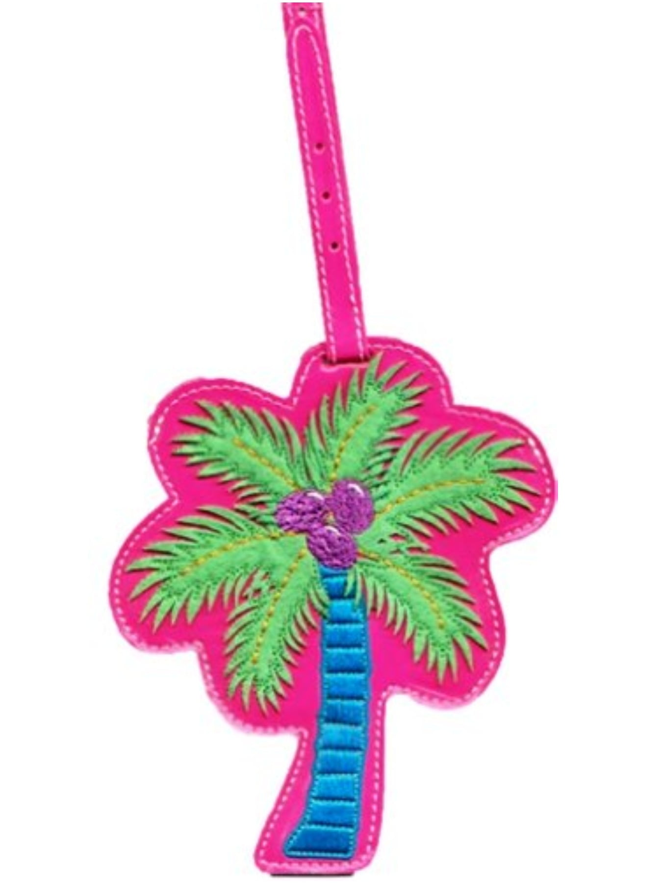 Personalized luggage tag Hawaiian Decor Palm Tree Shore Caribbean Mist Honeymoon Traveling Resort Scenic Sunset Image Easy to carry Blue and Ivory W2.7 x L4.6