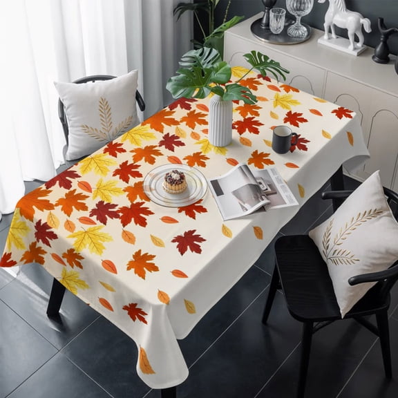 Fall Table Cloth Waterproof Tablecloths, Gold Red Maple Leaf Thanksgiving Autumn Farmhouse Tablecloth Dining Table Cover for Kitchen Party Tabletop Outdoor, Rectangle Tablecloth 60x120 Inch
