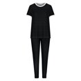 thumbnail image 4 of Scyoekwg Summer 2 Piece Outfits for Women Short Sleeve Round Neck Tops Jogger Pants Sweatsuits Sets Solid Color Trendy Tracksuit Casual Loose Outfits (Black,XXL), 4 of 5