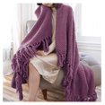 thumbnail image 4 of Throw Blanket for Couch Soft Knitted Textured Couch Cover Purple Tweed Blanket with Fringe Tassel for Home Décor Bed Sofa Chair, 60" x 80", Crushed Berry, 4 of 7