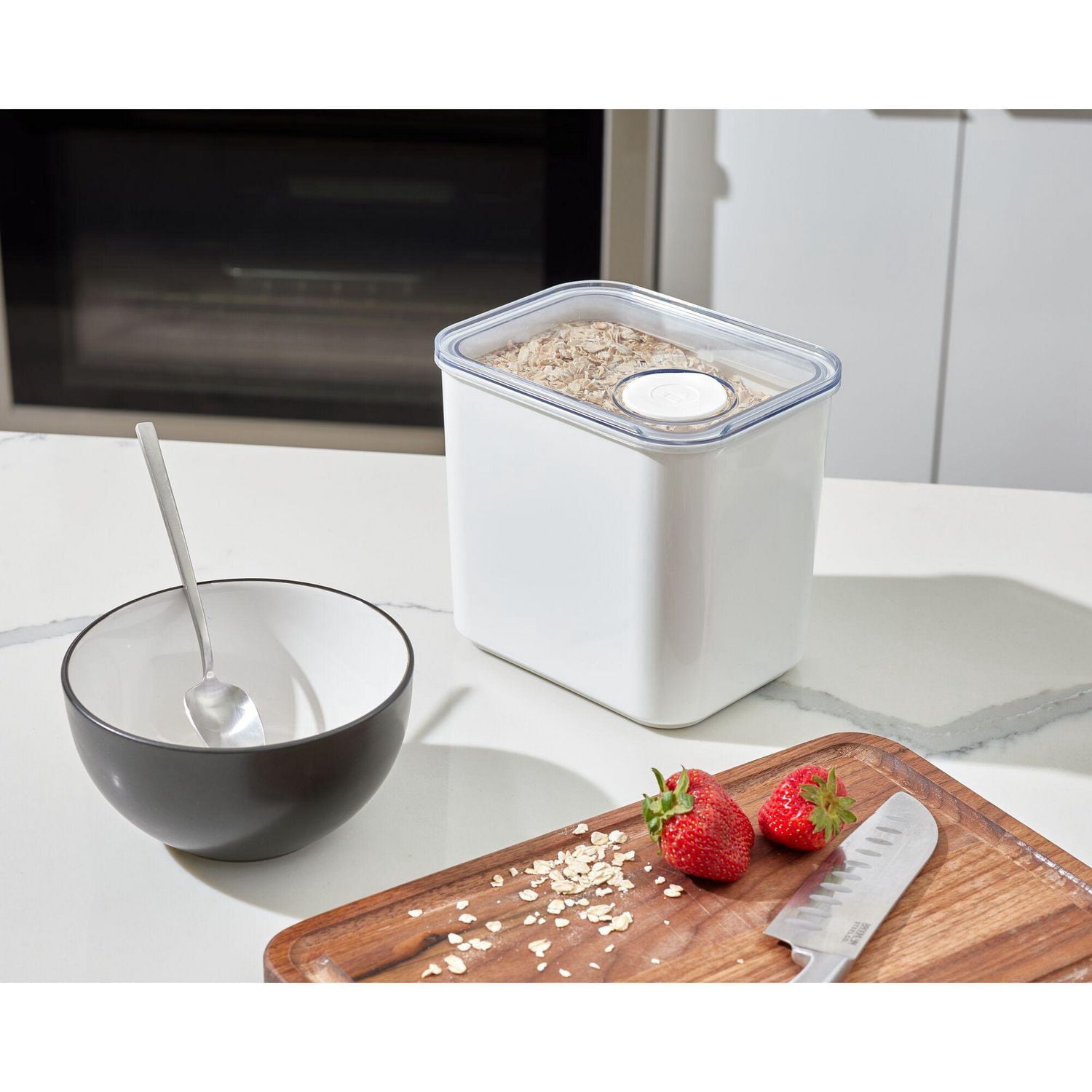 iDesign Recycled Plastic Medium Dry Goods Kitchen Canister with Airtight Lid – 1900mL, White