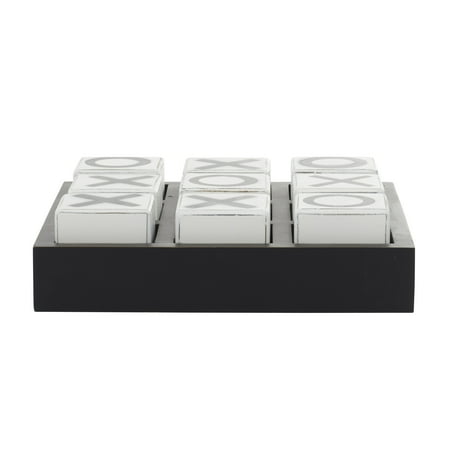 UPC: 0758647569984 | DecMode 14 x 4 Black Wood Tic Tac Toe Game Set with White Block Pieces 1-Piece
