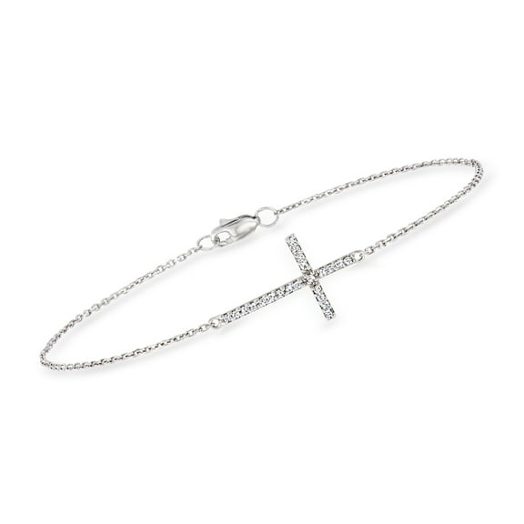 Ross-Simons 14kt White Gold Sideways Cross Bracelet With Diamonds, Women's, Adult