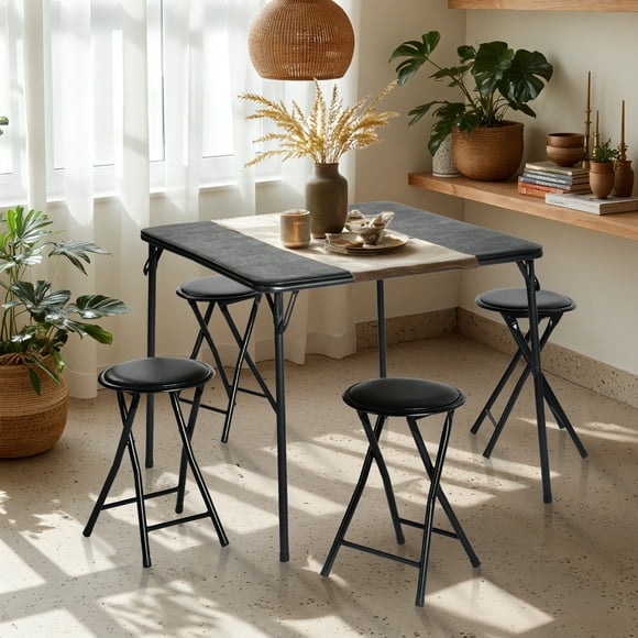 Homy Casa 34 inch Square Folding Dining Table, Small Kitchens and Dining, No Assembly, Black Vinyl