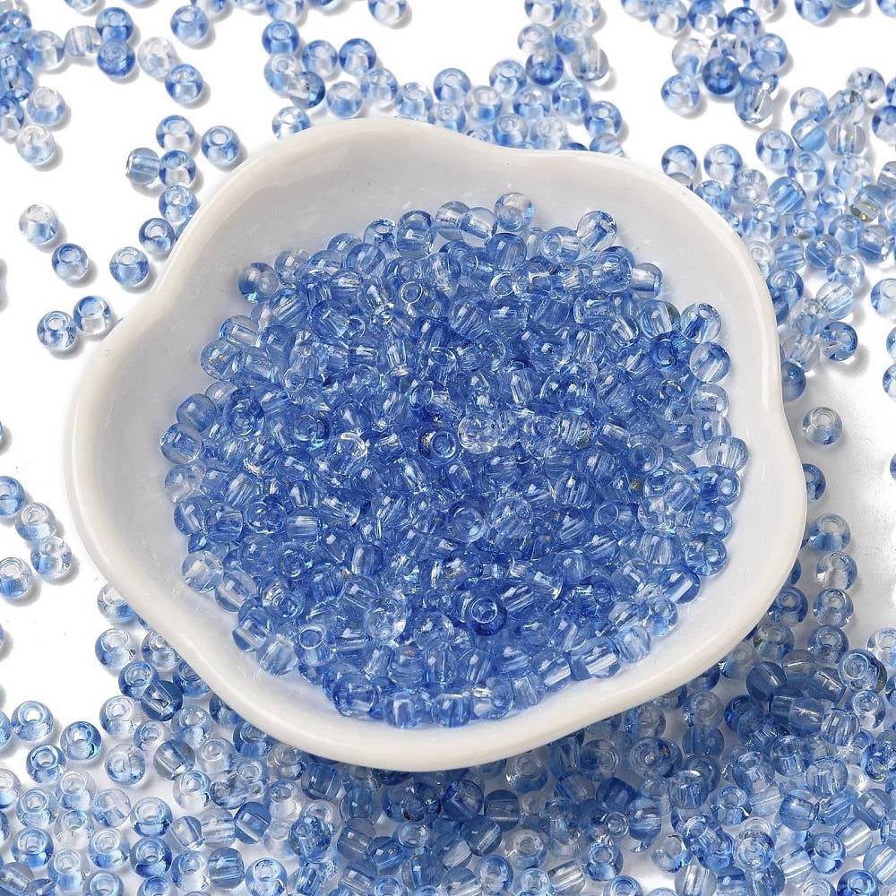 Transparent Colours Glass Round Beads with Glitter Powder Round Hole Blue 4x3mm Hole: 1.4mm about 4500pcs/pound