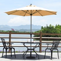 Costway 96" Beige Solid Print Round Market Patio Umbrella, Water-Resistant