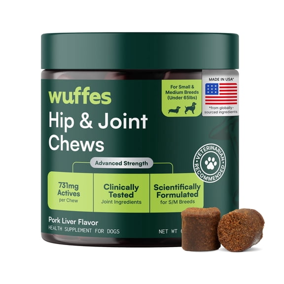 Advanced Dog Hip and Joint Supplement with Glucosamine, Chondroitin, Omega 3, MSM, and Green Lipped Mussel, 60 Pork Flavored Chews for Small and Medium Dog Breeds