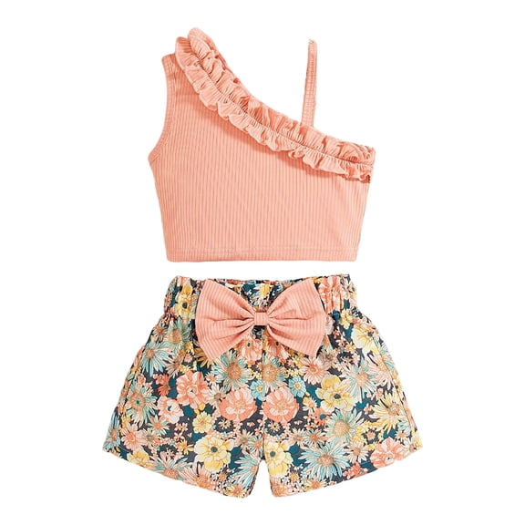 Zaveiop 2T 3T 4T 5T 6T Girl Clothes Summer Baby Girl Clothes Toddler Baby Girls Summer Clothes Outfits Top Shirt Cute Shorts Set (Light Pink,4-5 Y)