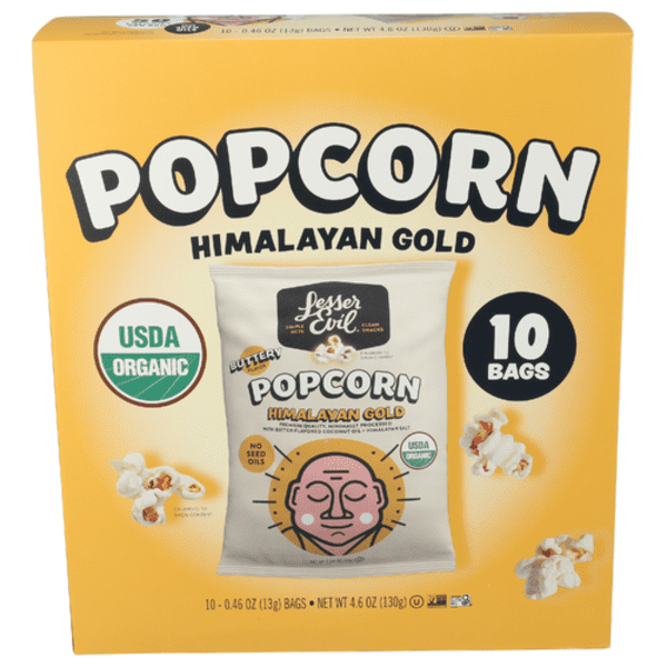 1x LesserEvil Organic Himalayan Gold Popcorn 10 Pack with pen