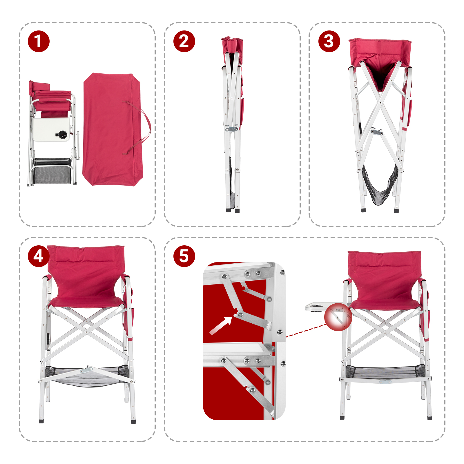 GoDecor Director Chair Oversize Padded Seat Camping Chair with Side Table Red - image 5 of 7