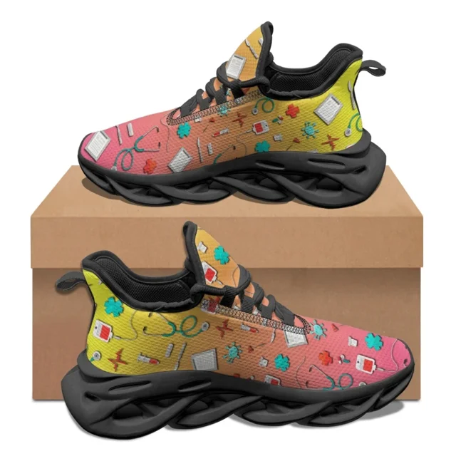 Zapatos transpirables y cómodos para caminar, equipo médico, zapatillas de enfermería con suela suave degradada, con cordones, antideslizantes, planos para correr