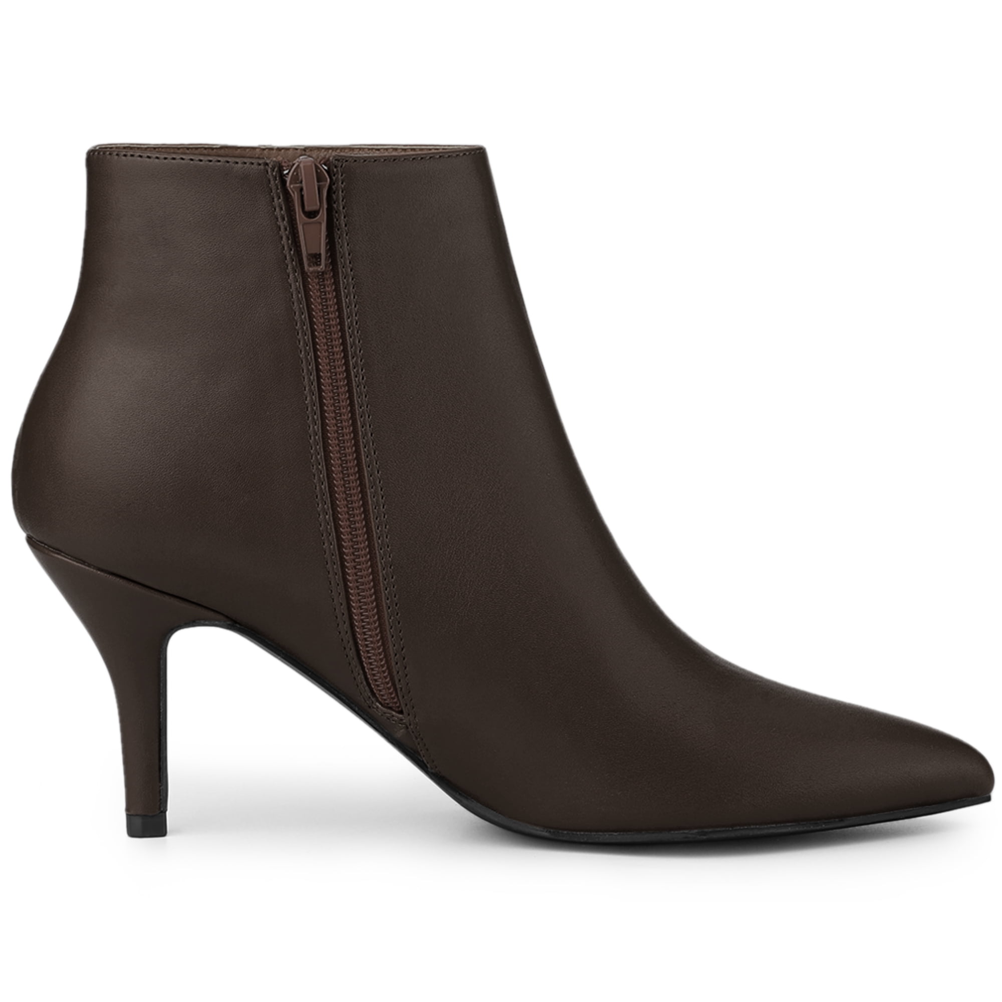 DARING DIVA Women's Pointed Toe Zipper Stiletto Heel Ankle Wrap Boots Coffee 10