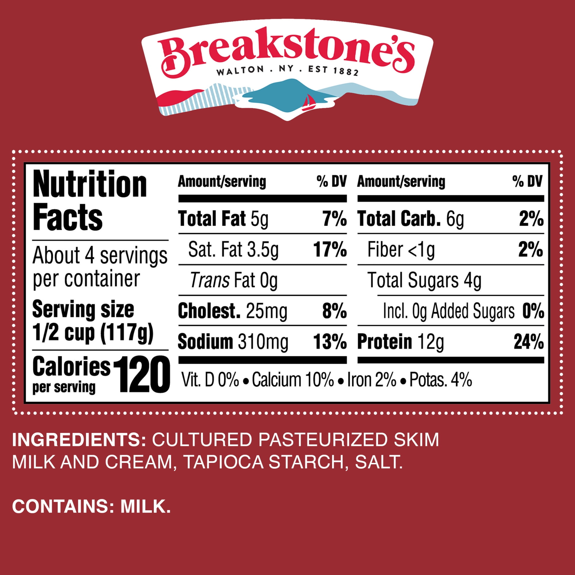 Breakstone's Small Curd Cottage Cheese with 4% Milkfat, 16 oz Tub