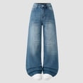 thumbnail image 2 of JUMEYU Girls Jeans with Bows Ripped Denim Jeans for Kids Straight Wide Leg Washed Baggy Pants Casual Lightweight Size 12-13 (Blue,12-13 Years), 2 of 4