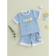 thumbnail image 5 of Loicainy Toddler Baby Girl Summer Waffled Clothes Set 9 12 18 24 Months 2T 3T 4T 3D Flower Short Sleeve Round Neck Tops Elastic Waist Shorts Outfit, 5 of 9