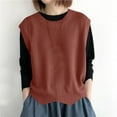 thumbnail image 3 of Women's Sweater Vest Crew Neck Pullover Tank Tops Light Weight Sleeveless Casual Loose Knitted Vest Wine, Free Size, 3 of 4