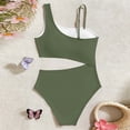 thumbnail image 4 of Fesfesfes Child Girls Swimsuit Solid Color Print One Shoulder Monokini Ruffle Splicing Swimwear Girls Summer Holiday One-Piece Bathing Suit, 4 of 6
