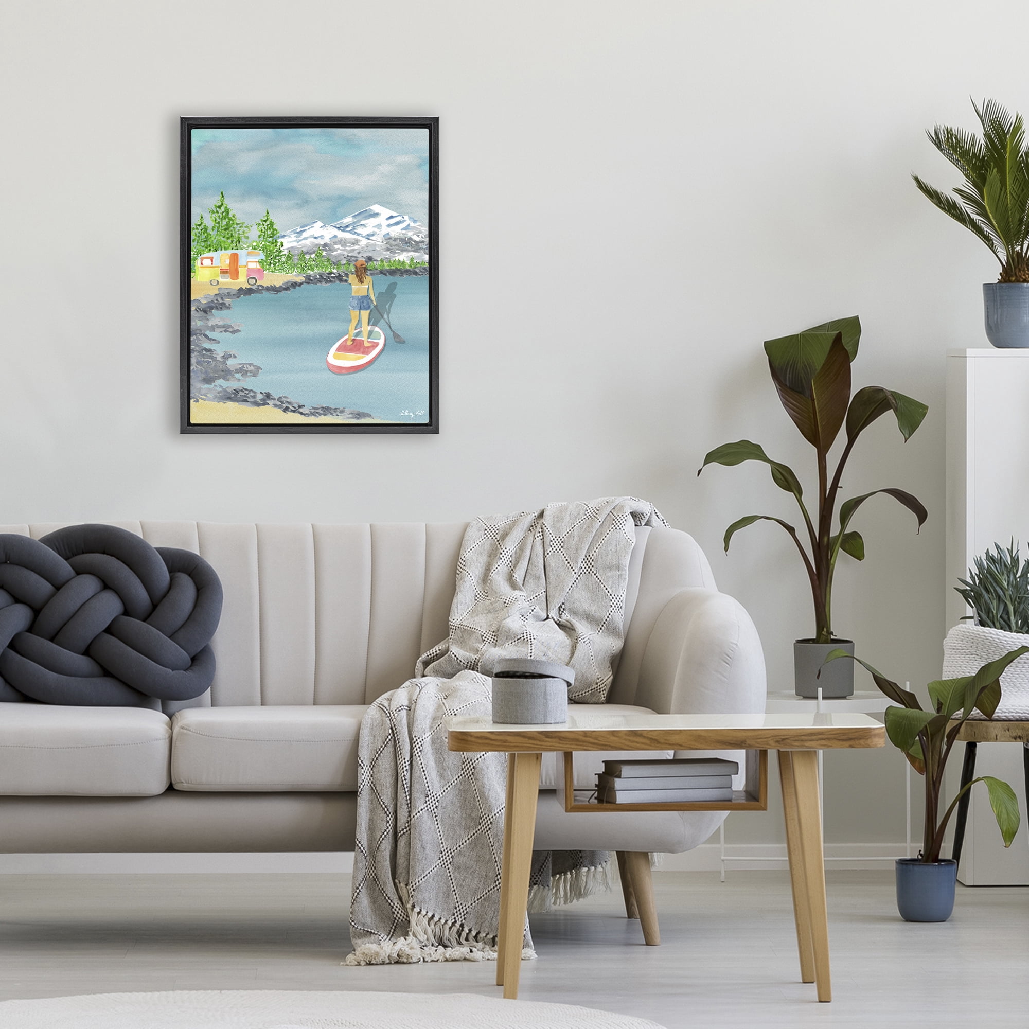 Stupell Industries Lake Tahoe Paddle Boarding Black Framed Floater Canvas Wall Art, design by Hillary Holt
