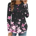 thumbnail image 2 of Uootdi Long Sleeve Shirts for Women Casual Crewneck Loose Tunic Tops Retro Floral Maple Leaf Graphic Tees Gift Fall Fashion Work B, 2 of 8