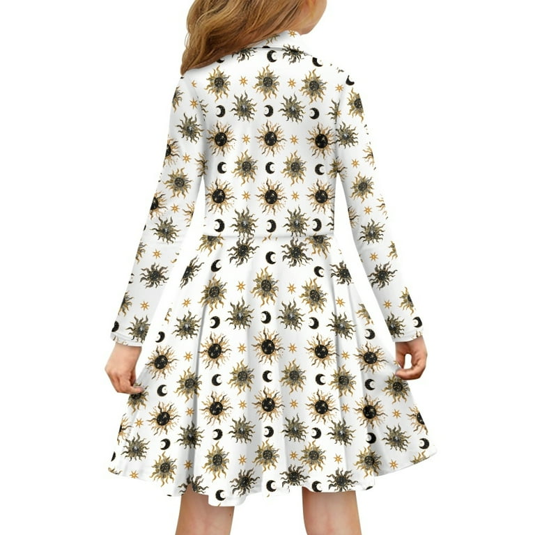 DISNIMO Sun Moon Dress for Girls Galaxy Dresses for Children Fall Matching  Dresses Girls 13-14 Long Sleeve Dresses with Collars for Girls Button Down  Dress Girl Twirly Dress Kids Skater Dresses -