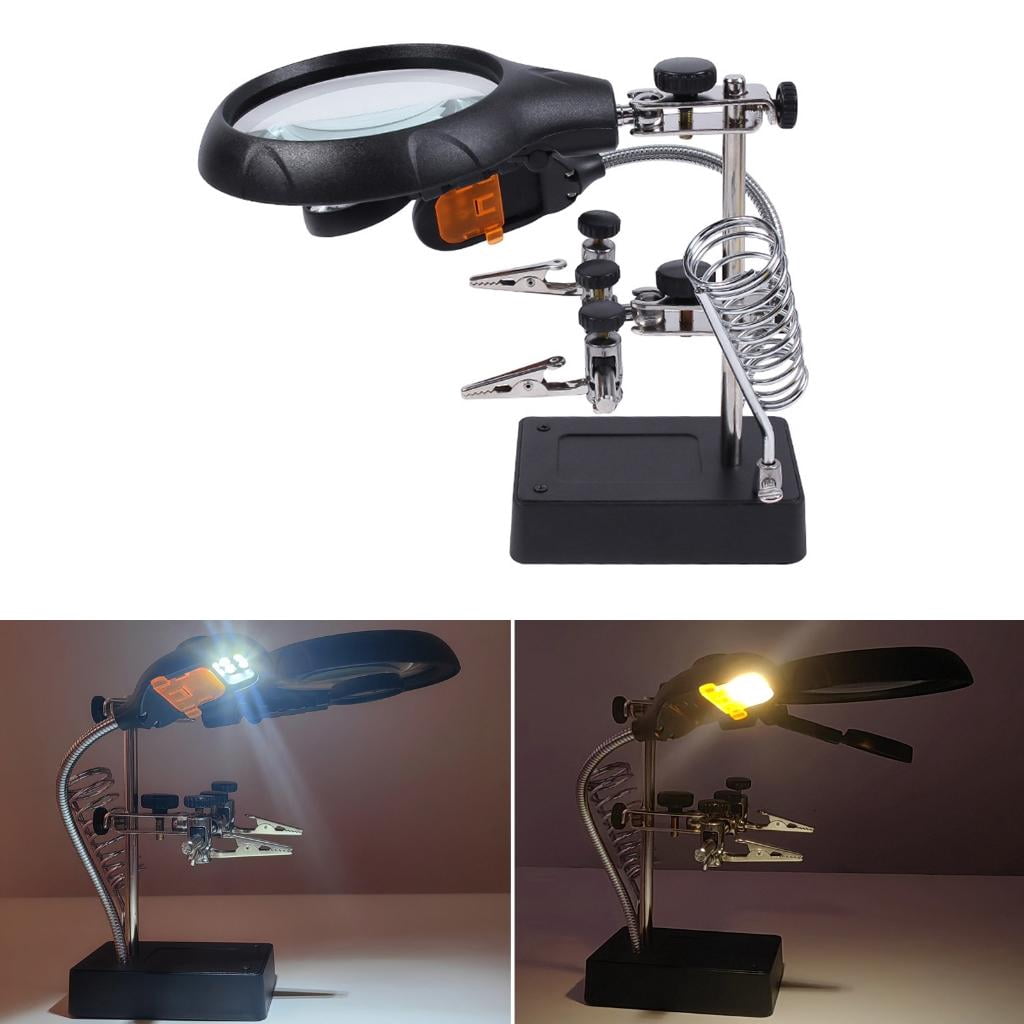 CEORPER Convenient USB Powered Helping Hands Magnifier Station Illuminated LED Alligators Clip Fit for Soldering Repair Modeling