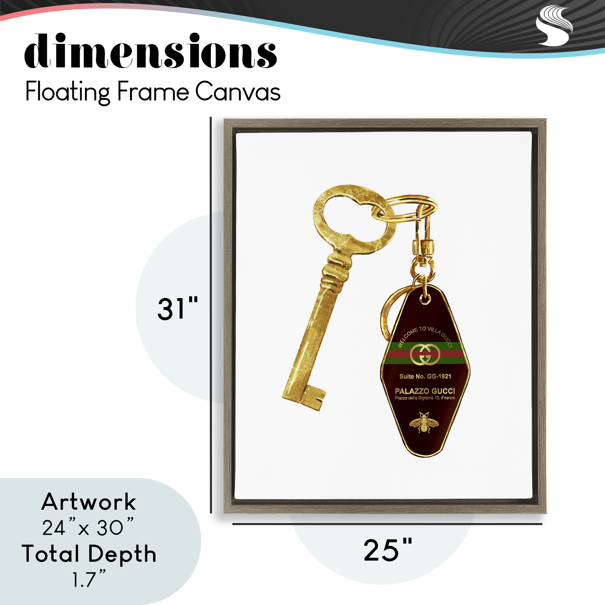 Luxury Hotel Key Brown Framed Floater Canvas Wall Art, design by Ziwei Li