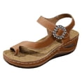 thumbnail image 6 of Rokment Sparkly Rhinestones Orthopedic Flip Flops Walking Sandals for Women Comfortable Leather Arch Support Platform Wedge Dressy Summer Shoes Brown Size 6.5, 6 of 6