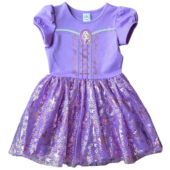 Disney Girls Rapunzel Cosplay Dress with Short Bubble Sleeves, Sizes XS-M