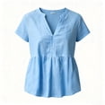 thumbnail image 6 of ClodeEU Women's V Neck Pleated Short Sleeve Blouse, Casual Loose Fit Solid Color Top Blue,Women's Plus L, 6 of 6