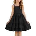 thumbnail image 2 of SGFCWSX Girls Casual Dress Spaghetti Strap Tiered Ruffle Hem Summer Party Beach Dress Black Size 12-13 Years, 2 of 8