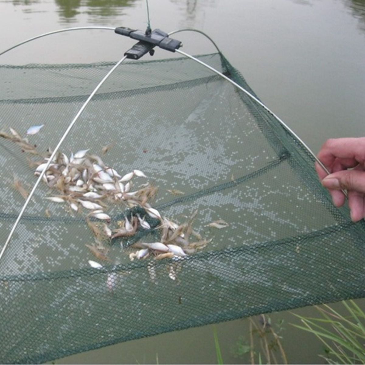 WINOMO Portable Folded Fishing Net Fish Shrimp Minnow Crayfish Crab Baits Cast Mesh Trap Umbrella Design 37.37 inch Six Entrance 