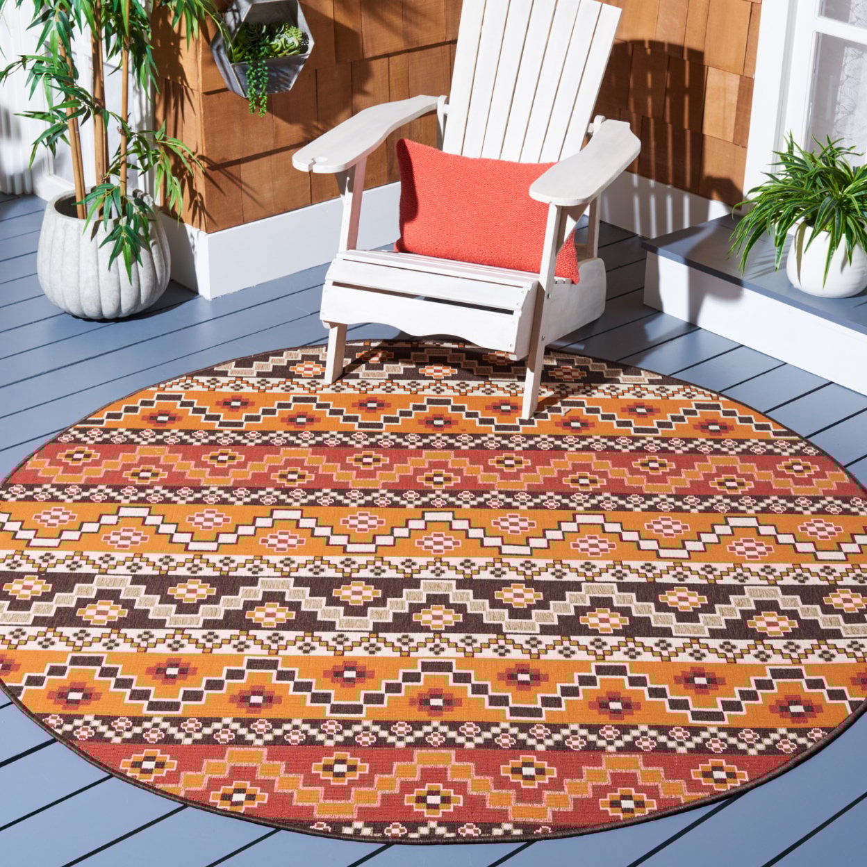 thumbnail image 2 of SAFAVIEH Veranda Luwig Southwestern Indoor/Outdoor Area Rug, 6'7" x 6'7" Square, Rust/Red, 2 of 10