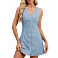 thumbnail image 4 of Denim Dress for Women Sleeveless Stretchy Jean Summer Casual Western Short Button Down Dress Light Blue S, 4 of 10