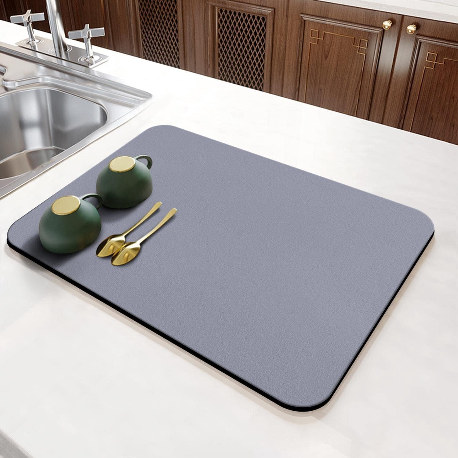 Coffee Maker Bar Mat Countertops,Dish Drying Mat,Bar Drying Mat,Absorbent Hide Stain Anti-Slip Coffee Bar Accessories Fit Under Coffee Machine Mat 23inx15in Grey
