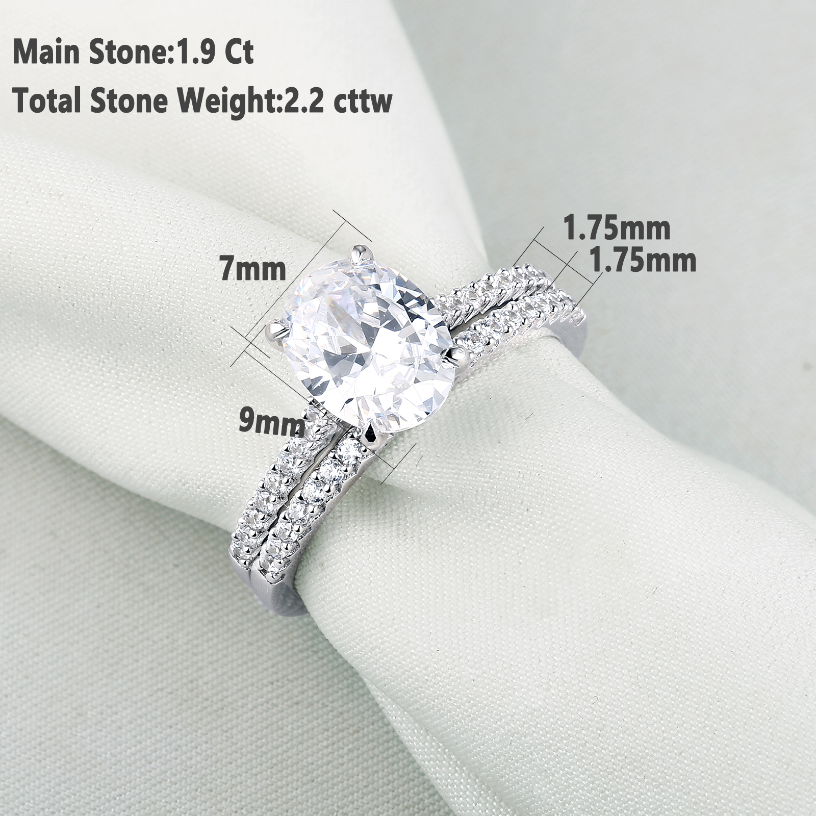 Newshe Solitaire Engagement Rings for Women Wedding Ring Set Sterling Silver Oval Cz 2.2Ct Size 5