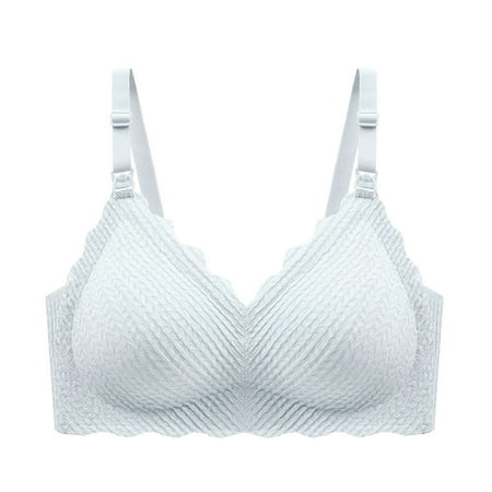 Quealent Womens Sleeping Nursing Bra Wireless Bras Sleep Bralette for Women (Blue L)
