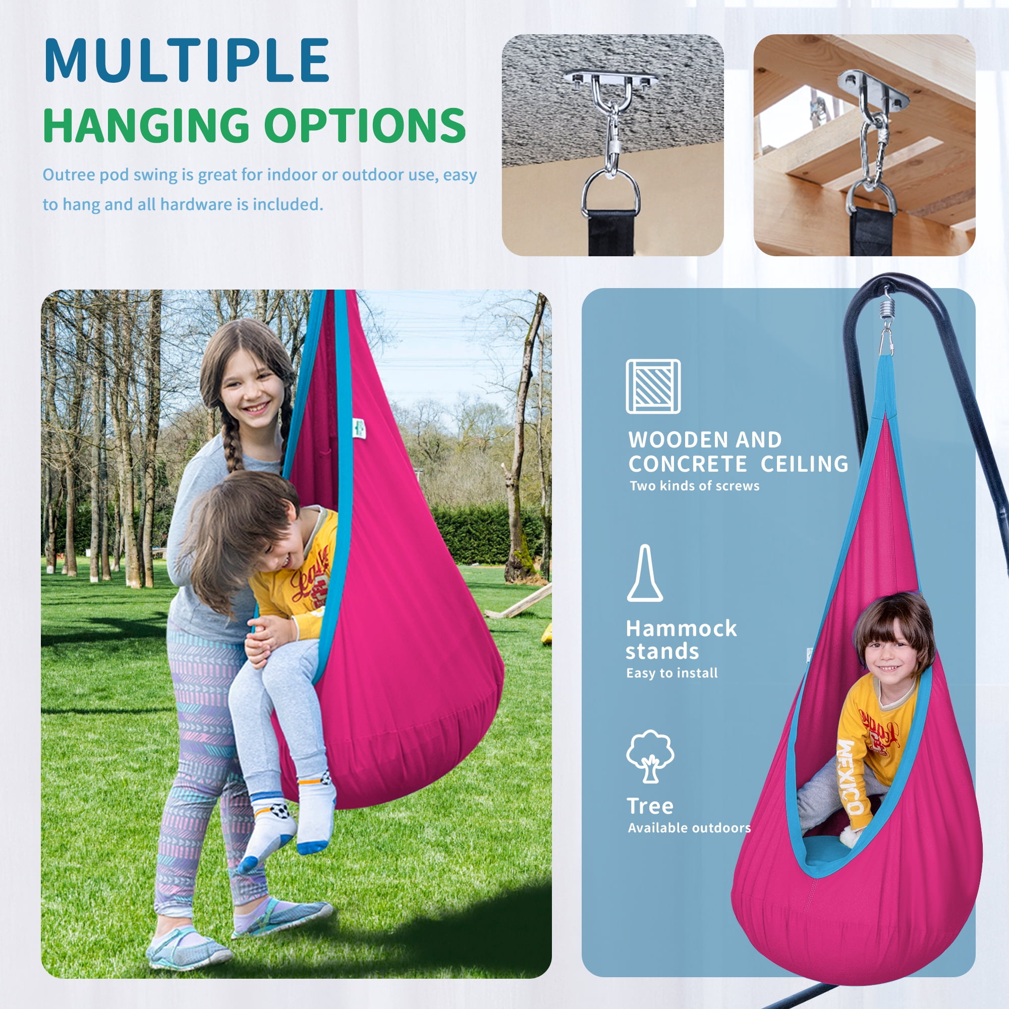 OUTREE Cotton Kids Pod Swing Seat Blue Pink and Blue
